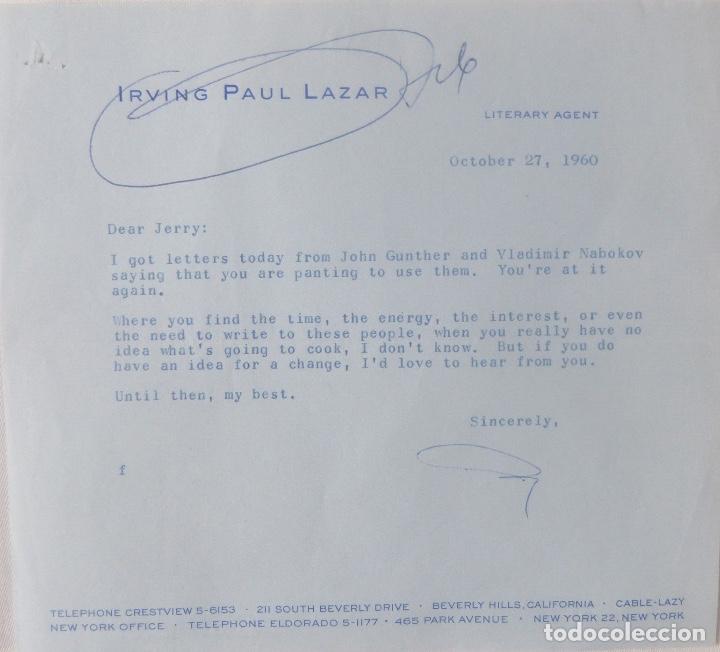 Cartas comerciales: Irving Paul Lazar letter signed/1960 - Foto 1