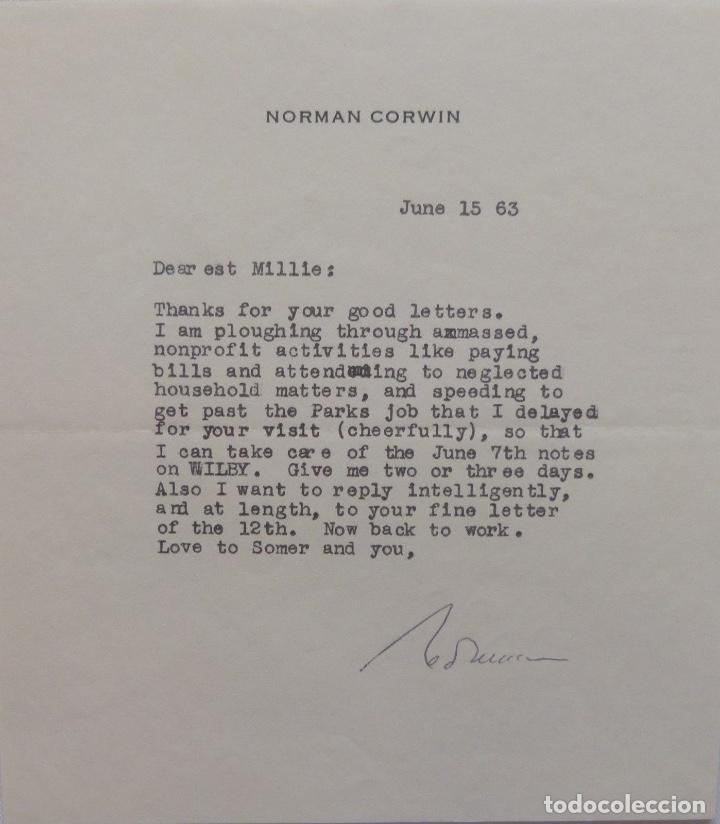 Cartas comerciales: Norman Corwin signed letter, June 15,1963 - Foto 1