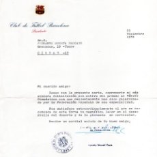 Cartas comerciales: FUTBOL CLUB BARCELONA,F.C.,CARTA FIRMADA PRESIDENTE AGUSTIN MONTAL,AÑO 1972,FICHO A JOHAN CRUYFF