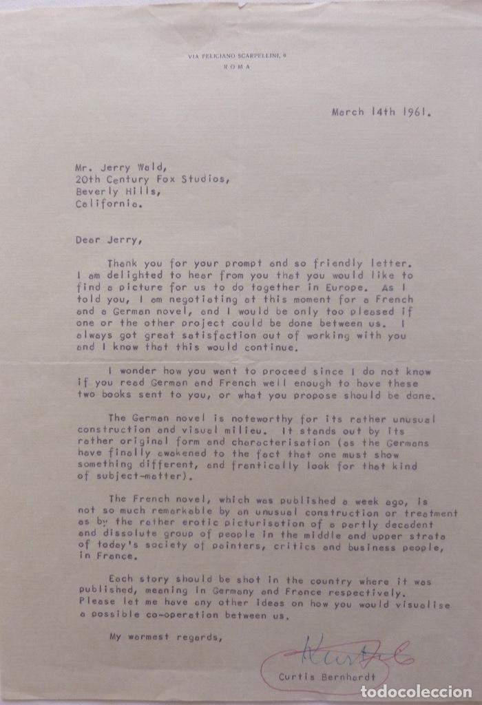 Cartas comerciales: Curtis Bernhardt signed letter, March 14th, 1961 - Foto 1