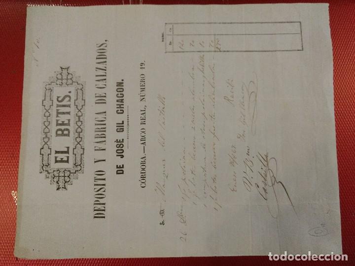 Lettere commerciali: El Betis Dep&oacute;sito y f&aacute;brica de calzados de Jos&eacute; Gil Chacon C&oacute;rdoba. Arco Real