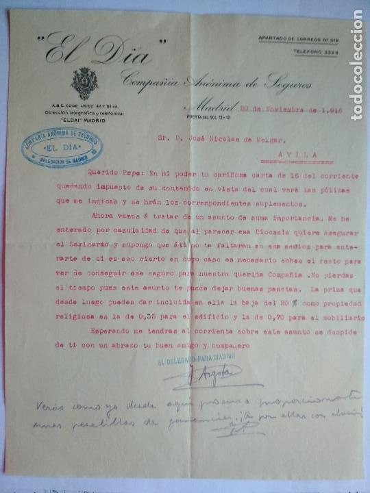 Gesch&auml;ftsbriefe: CARTA COMPA&Ntilde;IA ANONIMA DE SEGUROS, EL DIA, DELEGACION DE MADRID, NOVIEMBRE 1916