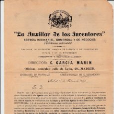 Cartas comerciales: CARTA COMERCIAL DE LA AUXILIAR DE LOS INVENTORES - EN MADRID - 1894--- INVENTOS