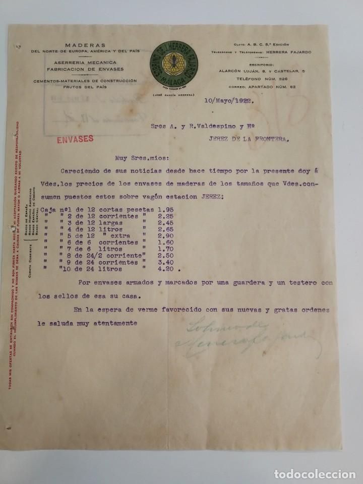 Cartas comerciais: SOBRINO DE J. HERRERA FAJARDO. M&Aacute;LAGA. MADERAS DEL NORTE DE EUROPA.