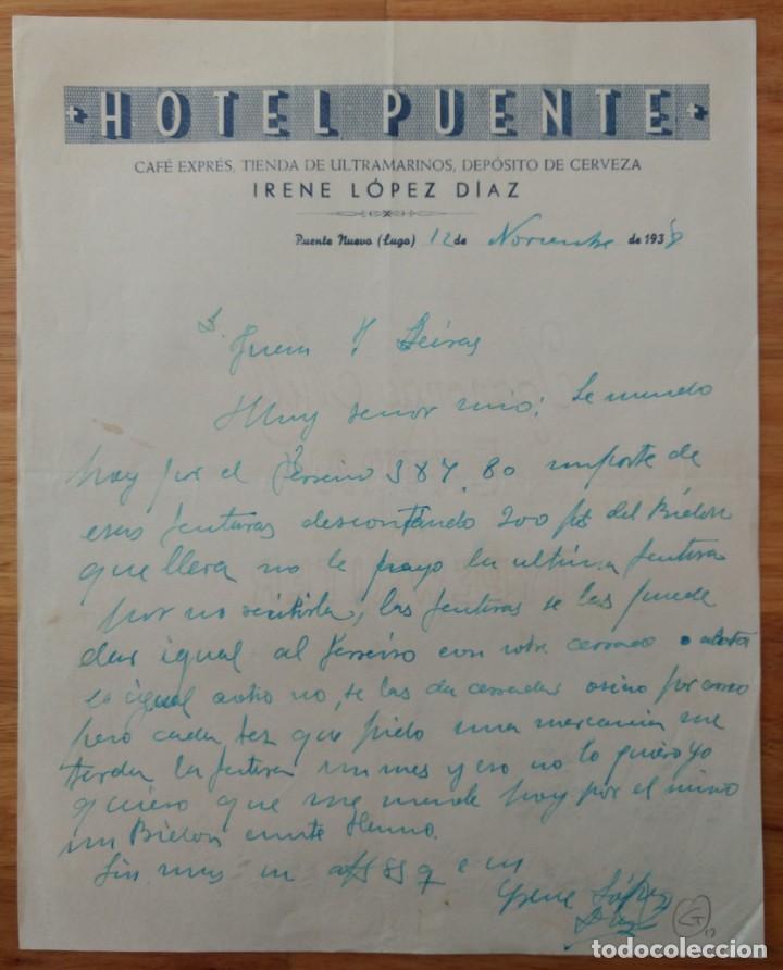 Cartas comerciales: Hotel Puente Caf&eacute; expr&eacute;s tienda ultramarinos, dep&oacute;sito cerveza. Irene Lopez Diaz, Puente Nuevo Lugo