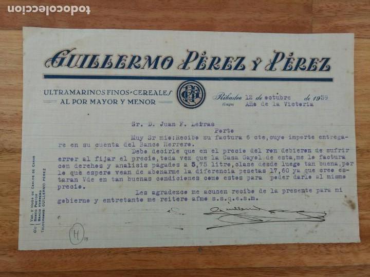 Gesch&auml;ftsbriefe: Guillermo Perez y Perez Ultramarinos finos, cereales, Ribadeo Lugo 1939 firma propietario