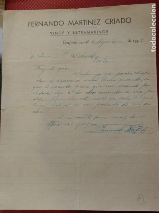 Lettres commerciales: Fernando Martinez Criado Vinos y ultramarinos Conforto Lugo 1937 firma propietario
