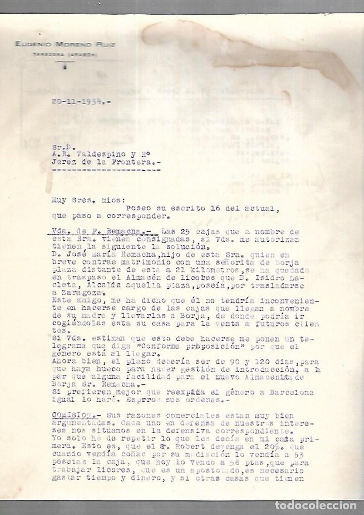 Commercial Letters: CARTA COMERCIAL. 2 PAGINAS. EUGENIO MORENO RUIZ. TARAZONA, ARAGON. 1934