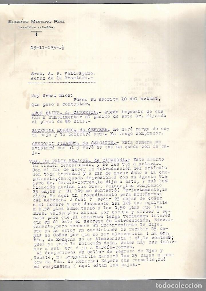 Commercial Letters: CARTA COMERCIAL. 2 PAGINAS. EUGENIO MORENO RUIZ. TARAZONA, ARAGON. 1934