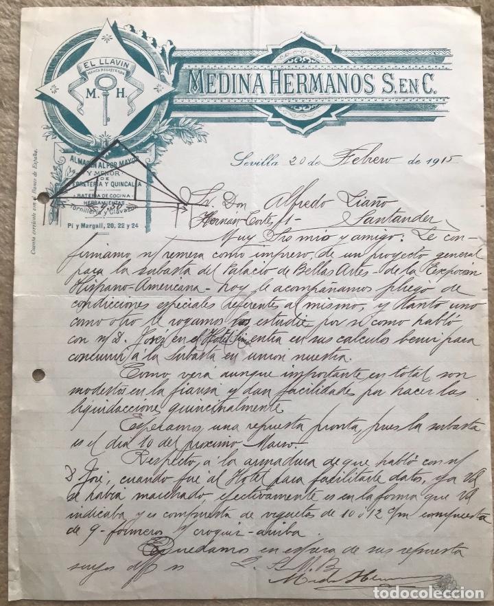 Cartas comerciais: Medina Hermanos S. En C. (el LLavin) - Almac&eacute;n de Ferreter&iacute;a y Quincalla - Sevilla - A&ntilde;o 1915