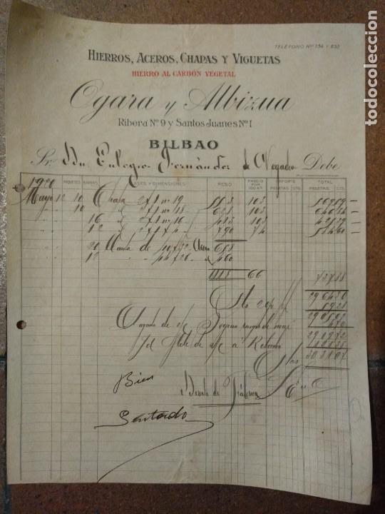 Cartas comerciales: Factura. Bilbao. Ogara y Albizua. Hierros, aceros, chapas y viguetas