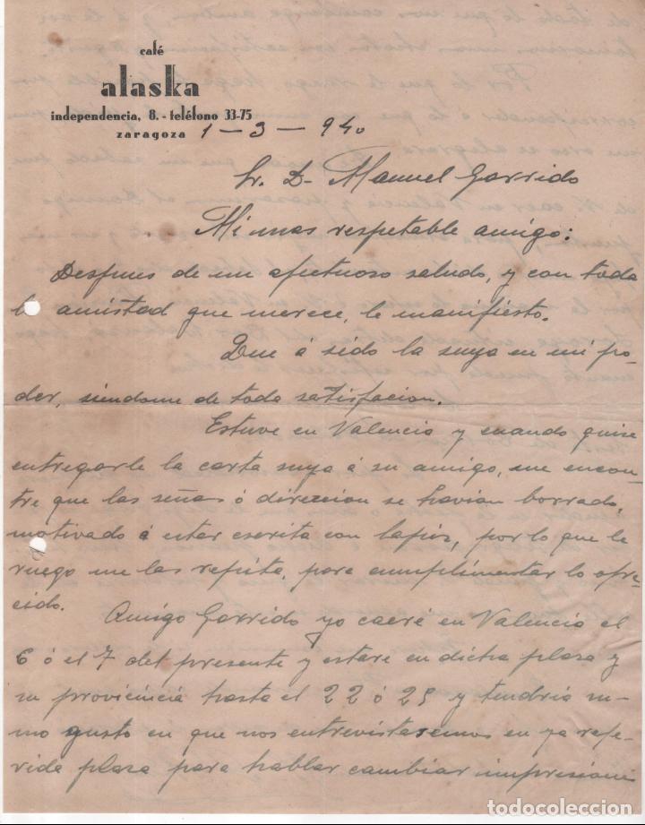 Commercial Letters: Carta escrita en 1940 desde Caf&eacute; Alaska . Zaragoza.