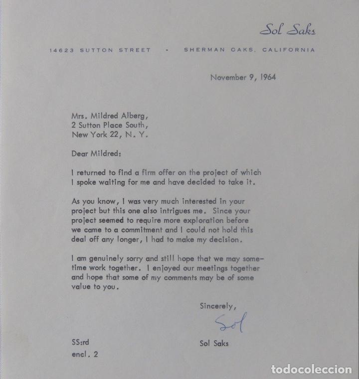 Cartas comerciales: Sol Saks letter signed/November 9,1964 - Foto 1