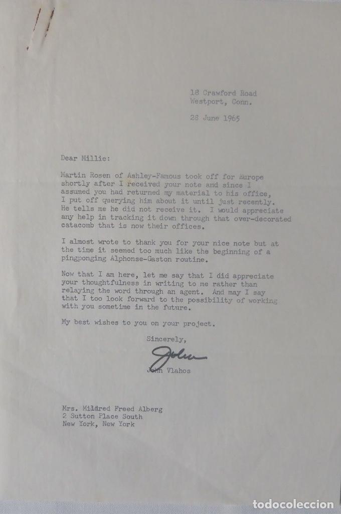 Cartas comerciales: John Vlahos signed letter/1965 - Foto 1
