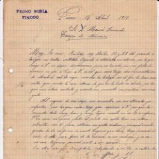Cartas comerciales: COMISIONISTA DE VINOS. PEDRO SORIA. PINOSO. ALICANTE. 1917.. Lote 143042158