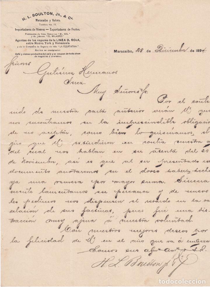Lettres commerciales: Carta comercial. H.L. Boulton Jr.& C&ordm;. Maracaibo 1894