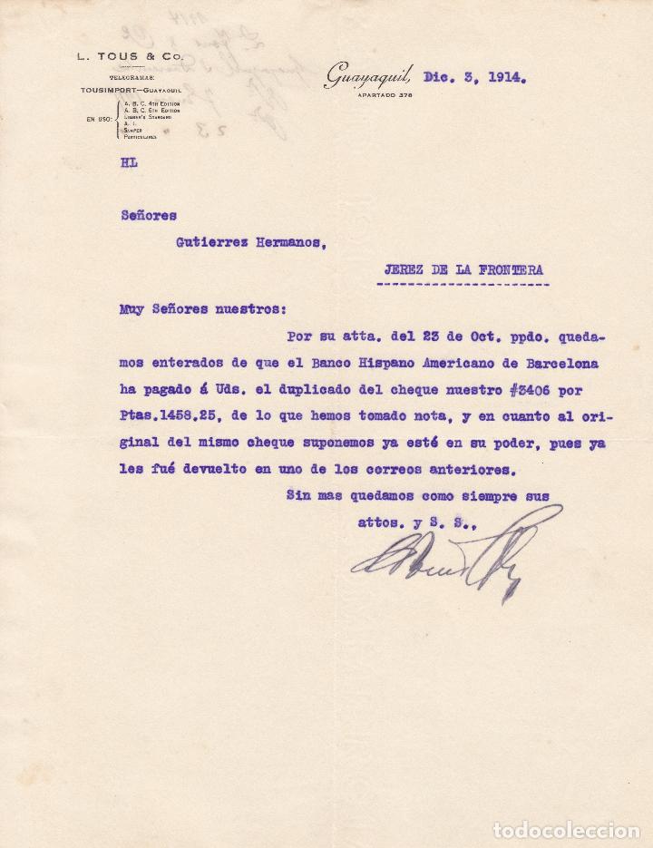 Lettres commerciales: Carta comercial. L.Tous & C&ordm;. Guayaquil 1914