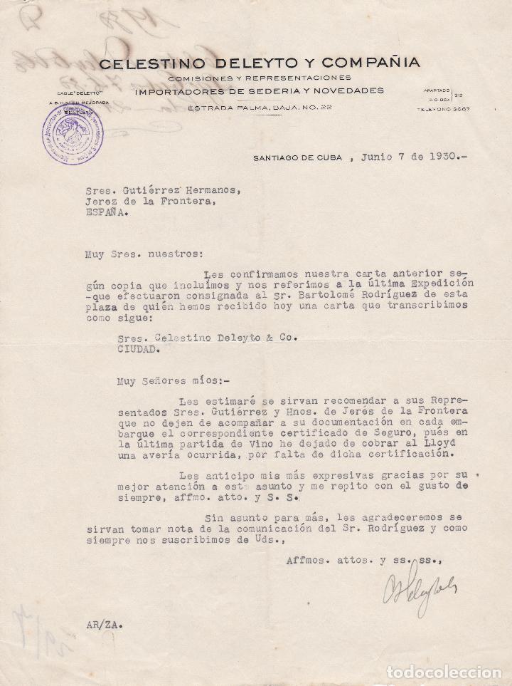 Cartas comerciales: Carta comercial. Celestino Deleyto y Compa&ntilde;&iacute;a. Comisiones y Representaciones. Cuba 1930