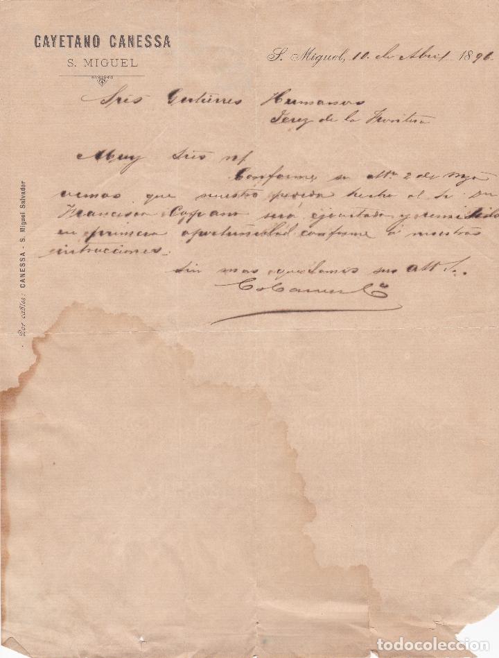 Lettres commerciales: Carta comercial. Cayetano Canessa. S. Miguel 1896.VALLADOLID