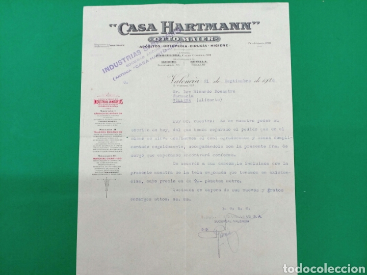 Cartas comerciales: Carta comercial Casa Hartmann 1926 - Foto 1