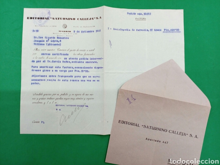 Commercial Letters: Carta y sobre comercial Editorial Saturno Calleja ,S.A. 1925