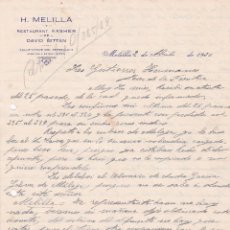 Cartas comerciais: CARTA COMERCIAL. H. MELILLA. RESTAURANT KASHER DE DAVID BITTAN. MELILLA 1930. Lote 149031330