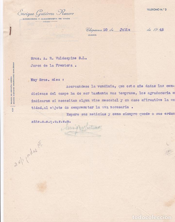Commercial Letters: Carta comercial. Enrique Guti&eacute;rrez Renero. Cosechero y Almacenista de vinos. Chipiona 1945
