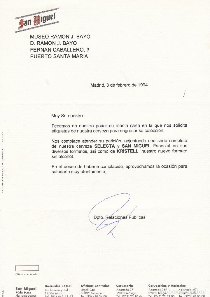 Cartas comerciales: Carta comercial. San Miguel. Madrid 1994