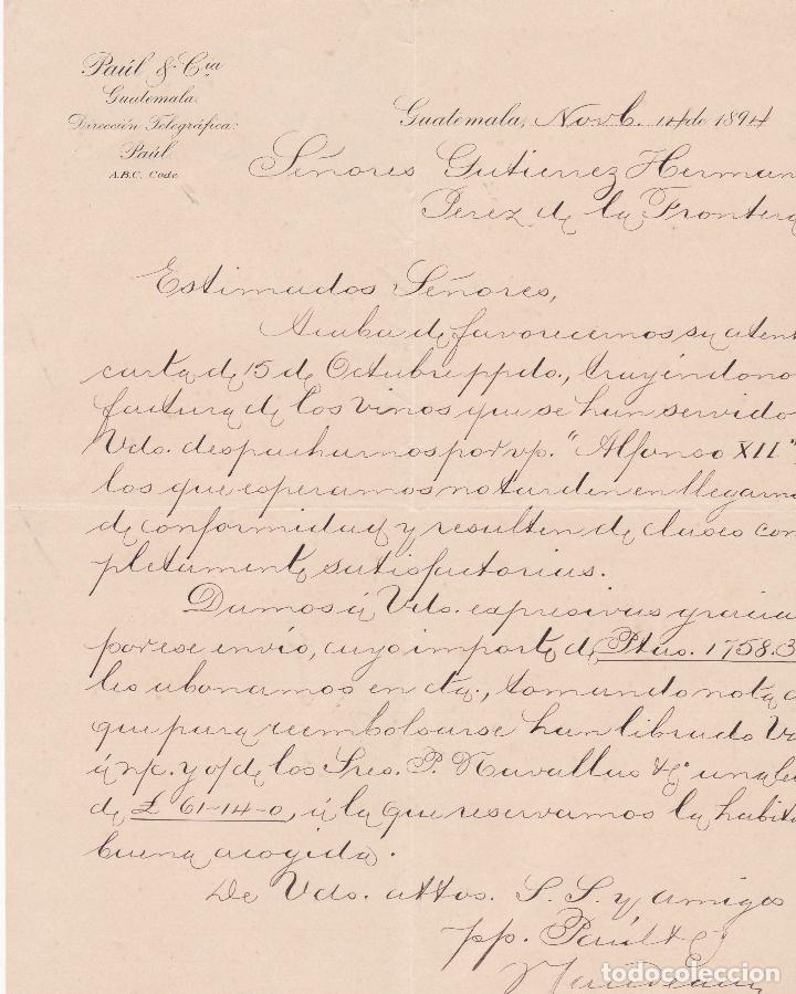 Cartas comerciais: Carta comercial. Pa&uacute;l & C&iacute;a. Guatemala 1894