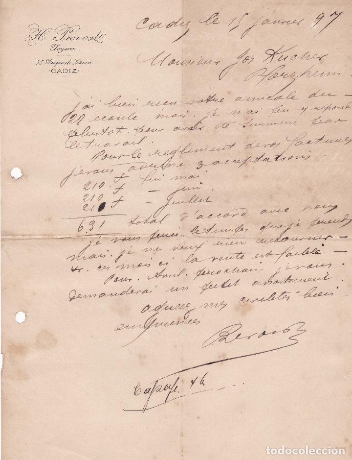 Cartas comerciales: Carta comercial. H. Prevost. Joyero. C&aacute;diz 1897