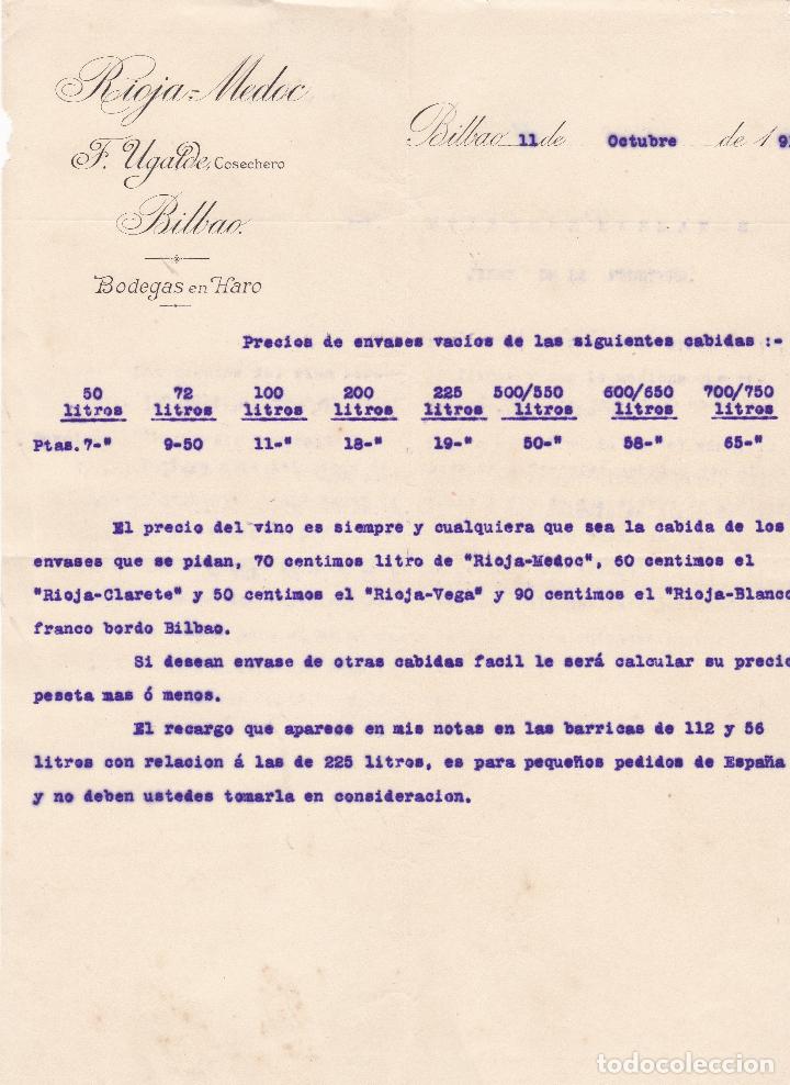Lettres commerciales: Carta comercial. F. Ugalde. Rioja Medoc. Bilbao 1911