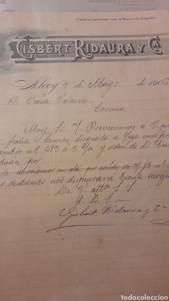 Cartas comerciales: 1906 Alcoi Cisbert Ridaura y cis - Foto 1