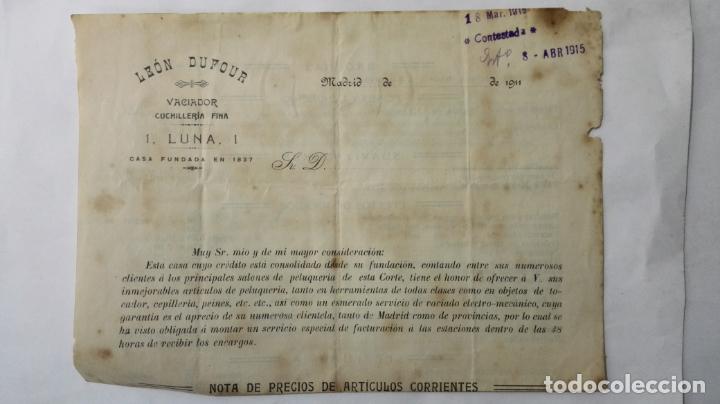 Gesch&auml;ftsbriefe: LEON DUFOUR, CUCHILLERIA FINA, LISTA DE PRECIOS, ARTICULOS DE PELUQUERIA Y DEMAS OFICIOS, A&Ntilde;O 1915
