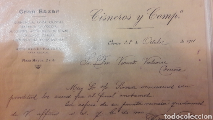 Cartas comerciales: Orense 1911 Gran Bazar Cisneros y comp. - Foto 1