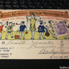 Cartas comerciales: MIGUEL GIMÉNEZ. CASA DE LOS CHICOS. VALENCIA.. Lote 153142188