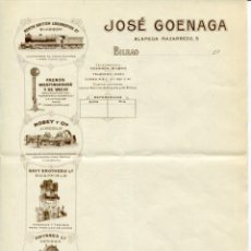 Cartas comerciales: BILBAO- LOCOMOTORAS-PRENSAS-MÁQUINAS VAPOR- JOSÉ GOENAGA- 