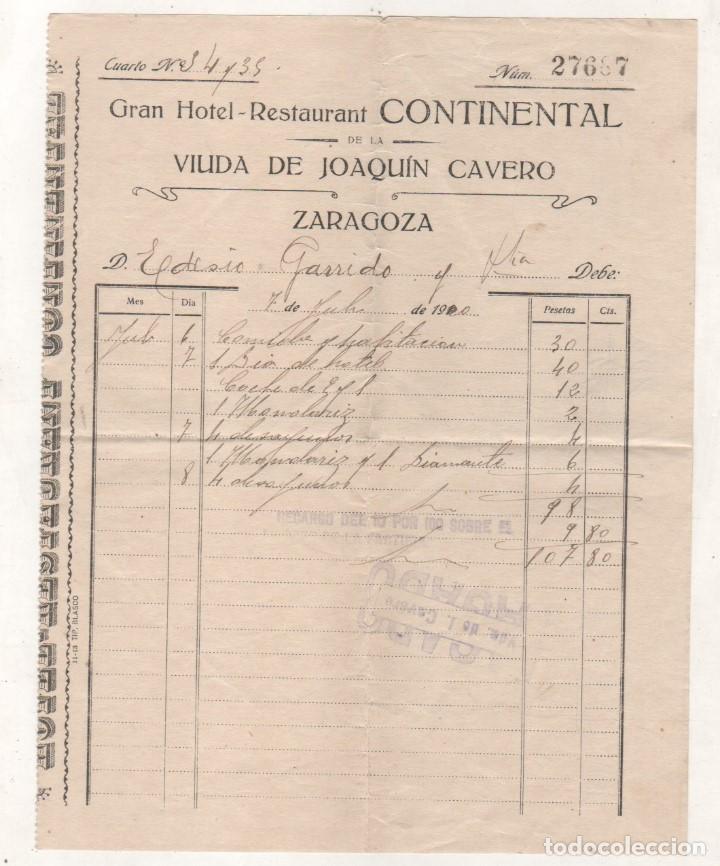 Lettres commerciales: Gran Hotel Continental. Viuda de Joaquin Cavero. Zaragoza.