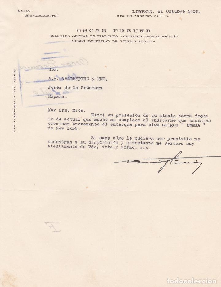 Gesch&auml;ftsbriefe: Carta comercial. Oscar Freund. Museu comercial de Viena. Delegado oficial. Lisboa 1936