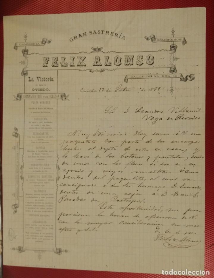 Lettres commerciales: Gran sastrer&iacute;a Felix Alonso. La Victoria Oviedo. 1899. Firma propietario.