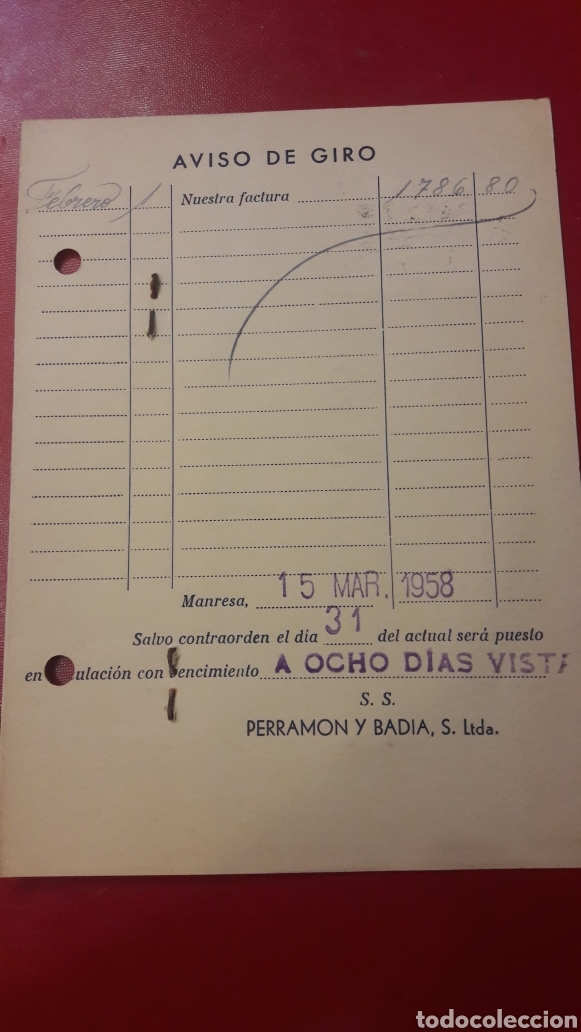 Cartas comerciales: 1958 Manresa Perramon y Badia Lda - Foto 2