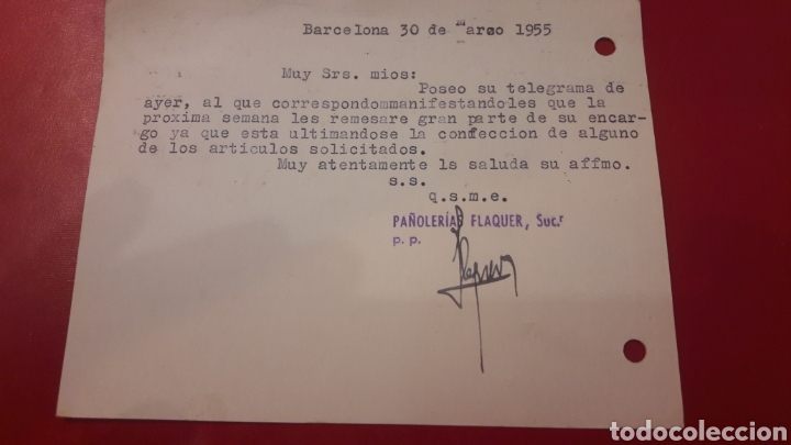 Cartas comerciales: 1955 Barcelona Pa&ntilde;olerias Flaquer - Foto 2