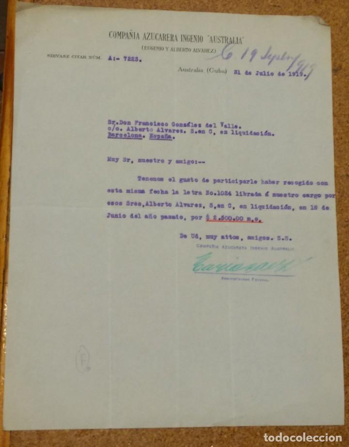 Lettres commerciales: Compa&ntilde;ia azucarera ingenio Australia. Eugenio y Alberto Alvarez. Austrial Cuba.