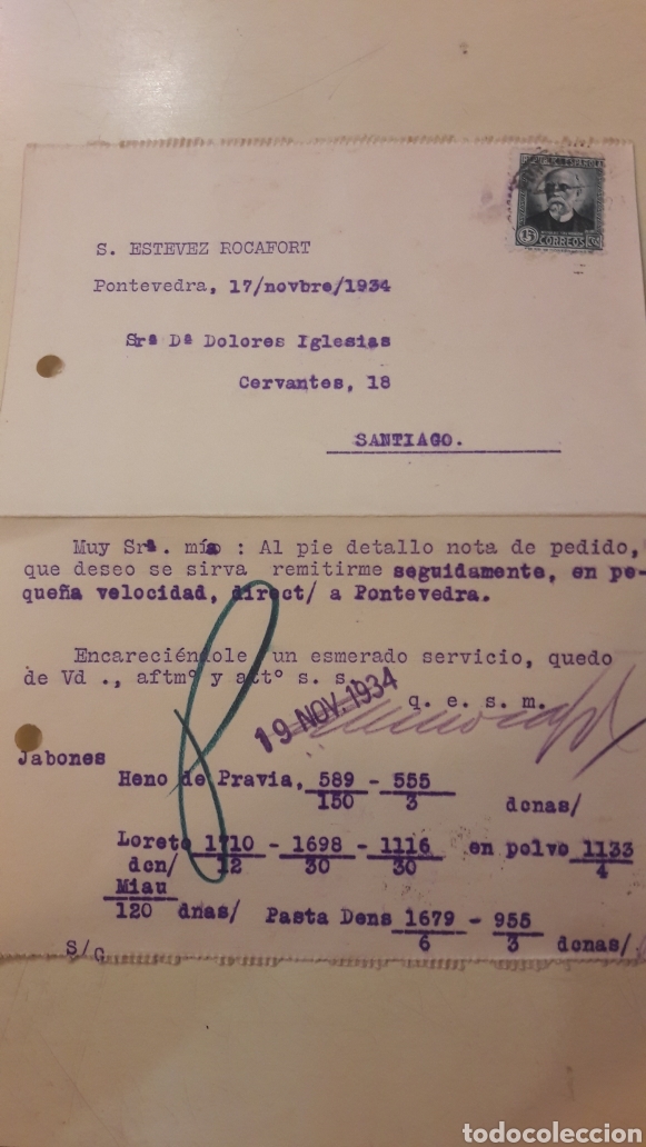 Cartas comerciales: 1934 Pontevedra Estevez Racafort - Foto 1