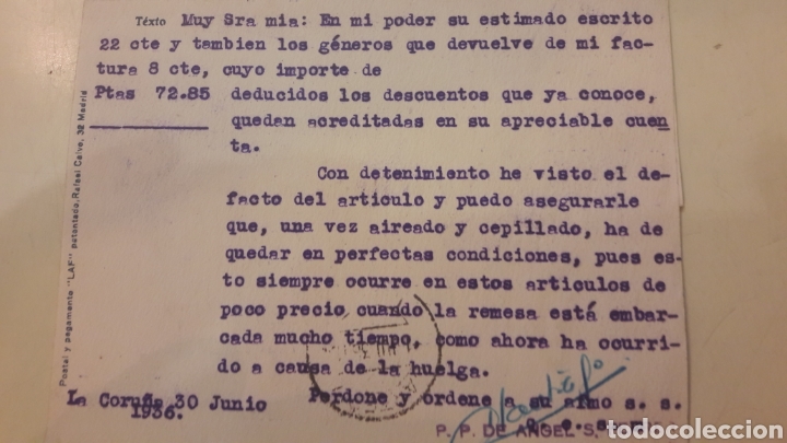Cartas comerciales: 1936 La Coru&ntilde;a Angel S.Ferrer - Foto 2