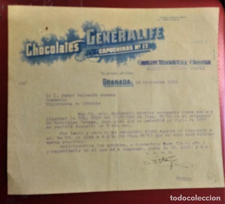 Cartas comerciales: Chocolates Generalife Carlos Rodriguez Ortega, Alberto Ortega Lopez Granada.