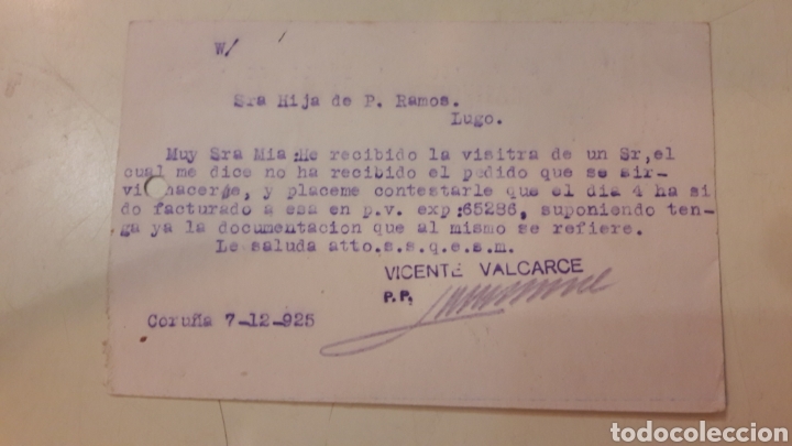 Cartas comerciales: 1925 Coru&ntilde;a Vicente Varcarce dirijida Lugo - Foto 2