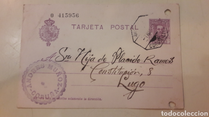 Cartas comerciales: 1928 La Coru&ntilde;a Andr&eacute;s Mu&ntilde;oz dirijida a Lugo - Foto 1