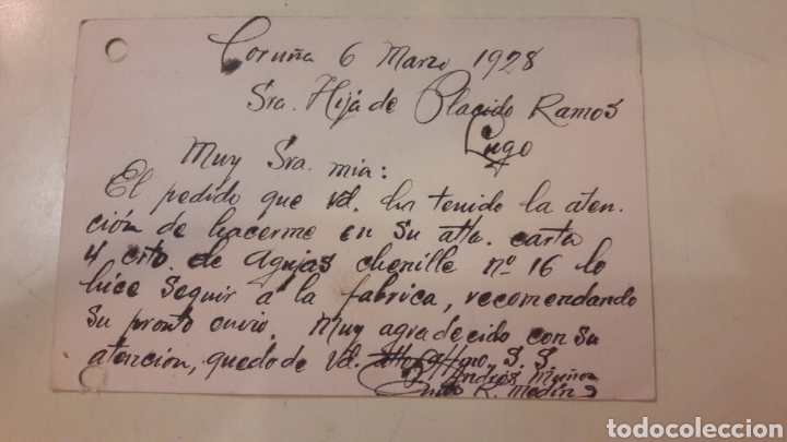 Cartas comerciales: 1928 La Coru&ntilde;a Andr&eacute;s Mu&ntilde;oz dirijida a Lugo - Foto 2