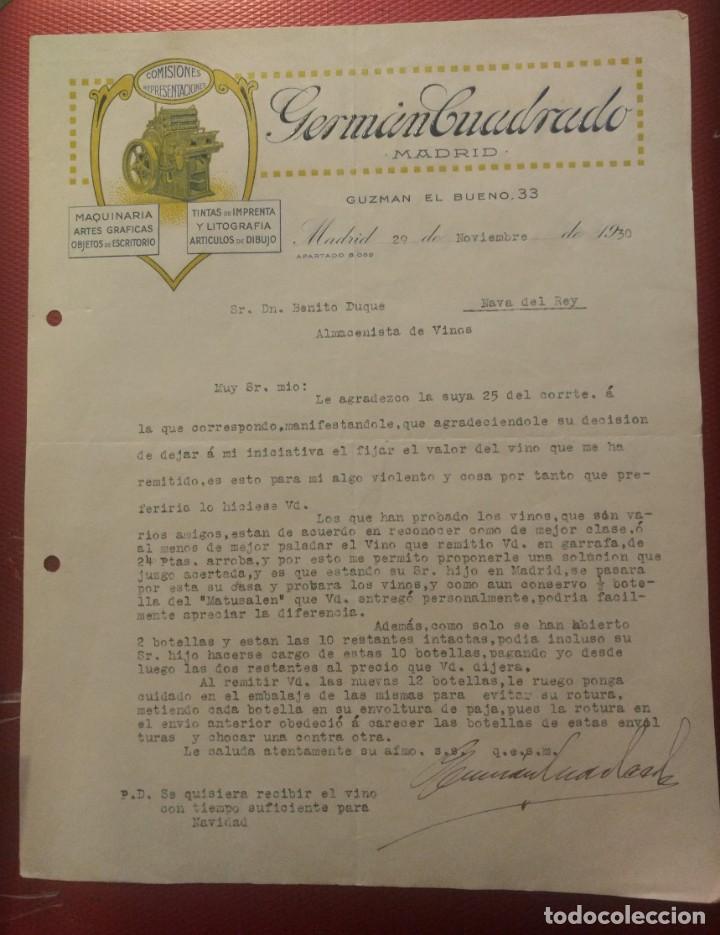 Cartas comerciales: Germ&aacute;n Cuadrado Madrid Maquinaria, artes gr&aacute;ficas, objetos escritorio. Madrid. Firma propietario