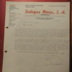 Cartas comerciales: BODEGAS MORA BOMOSA. VINOS, ALCOHOLES Y DERIVADOS. VAGONES CUBAS. 1947